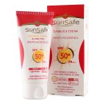 كرم ضد آفتاب و ضد چروک سان سیف بژ روشن Sunsafe light beige sunscreen and anti-wrinkle cream SPF50