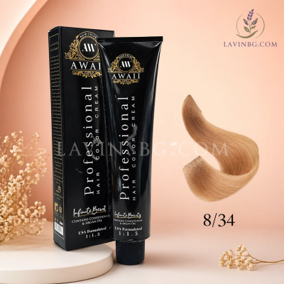 رنگ مو آوایی AWAI شماره 8/34 با تناژ بلوند طلایی روشن – حاوی روغن آرگان