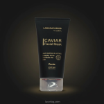 ماسک صورت خاویار آدرا لابراتوریز حجم 150 میلی لیتر روی پس‌زمینه گرادیانی تیره با نوشته طلایی و واترمارک lavinbg.com