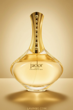 عکس عطر زنانه بایلندو مدل Dior Jadore حجم ۱۰۰ میلی‌لیتر با زمینه طلایی پاستلی