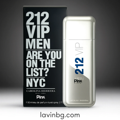 عکس ادو پرفیوم مردانه پینک ویژوآل 212 VIP حجم 80 میلی لیتر با پس زمینه استودیویی تیره
