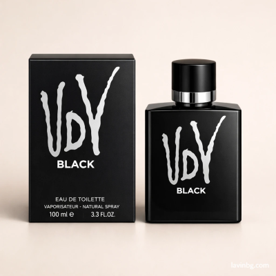 عکس ادو تویلت مردانه اولریک د وارنس UDV Black حجم 100 میلی‌لیتر با جعبه مشکی و بطری شفاف
