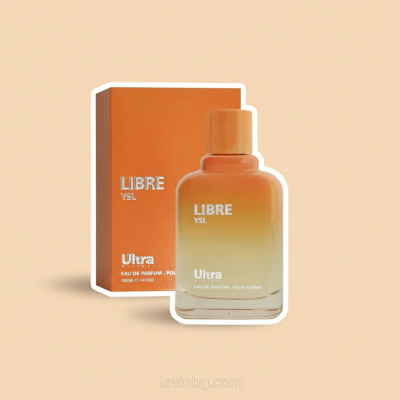 پرفیوم زنانه Libre YSL اولترا ویرچوآل با بطری نارنجی گرادیانی و بک گراند پاستیلی – lavinbg.com