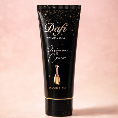 تصویر کرم مرطوب‌کننده معطر دافی مدل Jadore با رایحه الهام‌گرفته از J’adore و بسته‌بندی مشکی طلایی